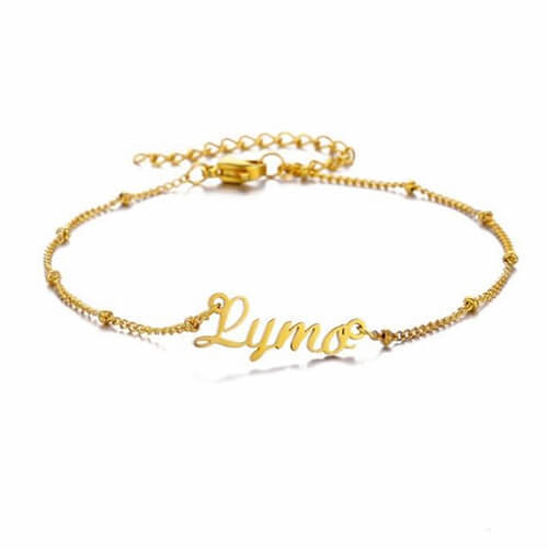 Custom word fashion accessories suppliers personalized sphere chain nameplate anklet factory gold name bracelets for women wholesale manufacturers